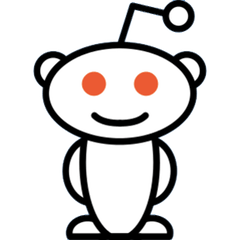 The mascot of Reddit, a smiling white alien with red eyes.